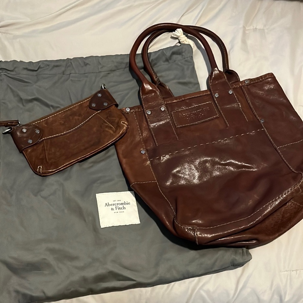 Abercrombie and Fitch leather tote and wristlet
